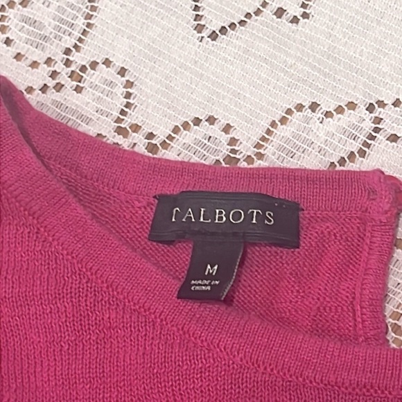 TALBOTS LINEN SWEATER STYLE TOP SZ MED BELL SLEEVES BARBIE PINK - Picture 6 of 10